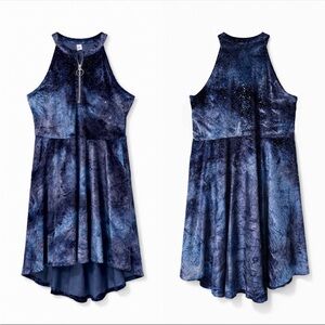 Justice Girls' Navy Sparkle Galaxy Zip-Front High-Low Dress